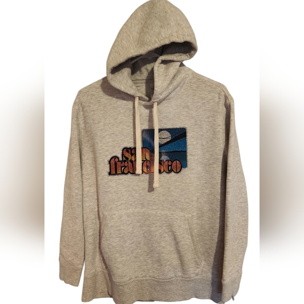 San Fransisco cream hoodie with 70s NOS glitter transfer